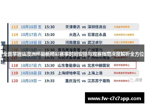 全面掌握庙澳洲杯最新精彩赛事时间安排与观赛指南深度解析全方位