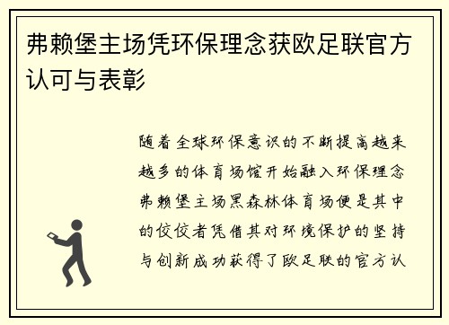 弗赖堡主场凭环保理念获欧足联官方认可与表彰